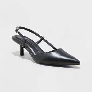 NEW a new day Black Pointed Slingback kitten Heels